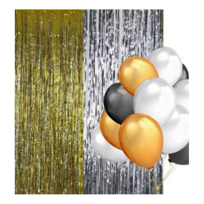 1 GoldenFringe + 1 Silver Fringe + 30 Metallic Balloon (Black,Golden,Silver)