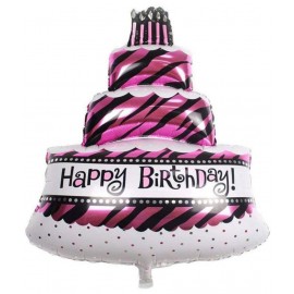 1 Happy Birthday Printed Cake Shape Foil Balloon (Pink)