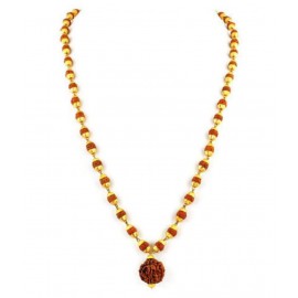 100% Original Certified 5 Mukhi Rudraksha Mala With Gold Plated Cap