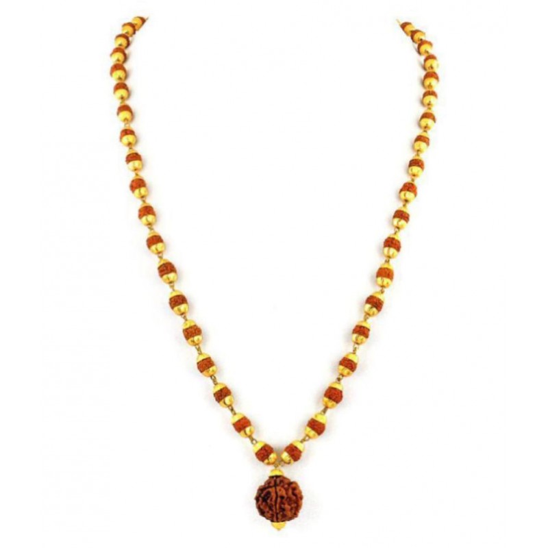 100% Original Certified 5 Mukhi Rudraksha Mala With Gold Plated Cap