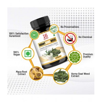 16 Again Horny Goat Weed Epimedium Extract With Maca Root Powder 800mg - 60 Capsules |Supports Strength, Stamina, Performance, & Energy