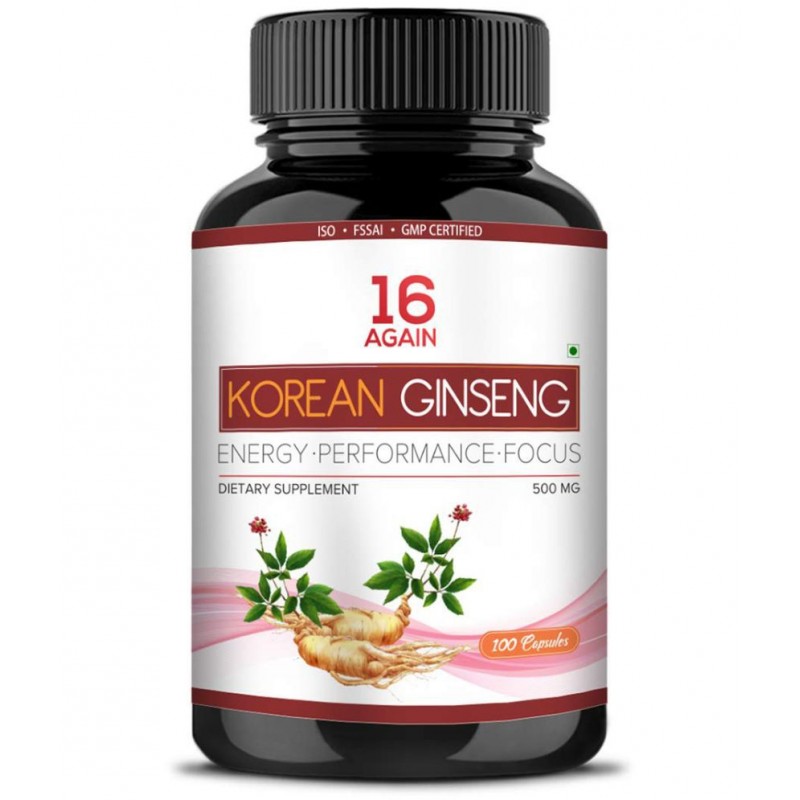 16Again Korean Red Ginseng 500 mg - 100 Capsule | For Energy, Performance, Stress and Focus