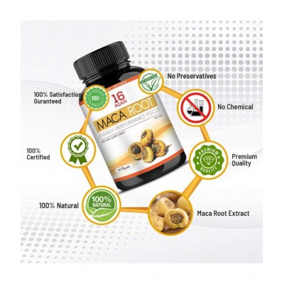 16Again Maca Root Extract Capsule 800 mg 100% Natural Organic Maca Root Powder - 90 Capsules |Supports Strength, Stamina, Performance and Energy