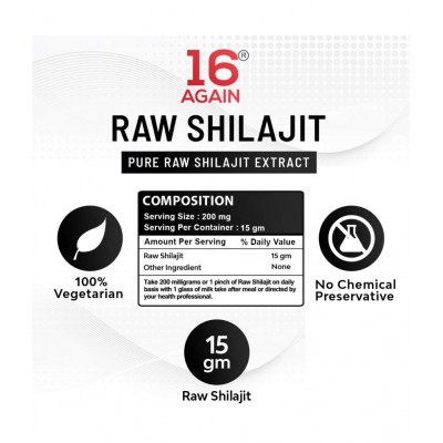 16Again Raw Shilajit Organic -15 gm | For Extra Strength, Stamina Ayurvedic Himalayan Raw Shilajit/Shilajeet Powder