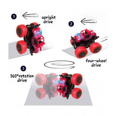 2pcs-Mini Monster Truck Pull Back Cars Toys, 360 Degree Stunt car Friction Powered Cars Push go Truck for Toddlers Kids Gift ( Pack of 1 Car ) ( Multicolor )