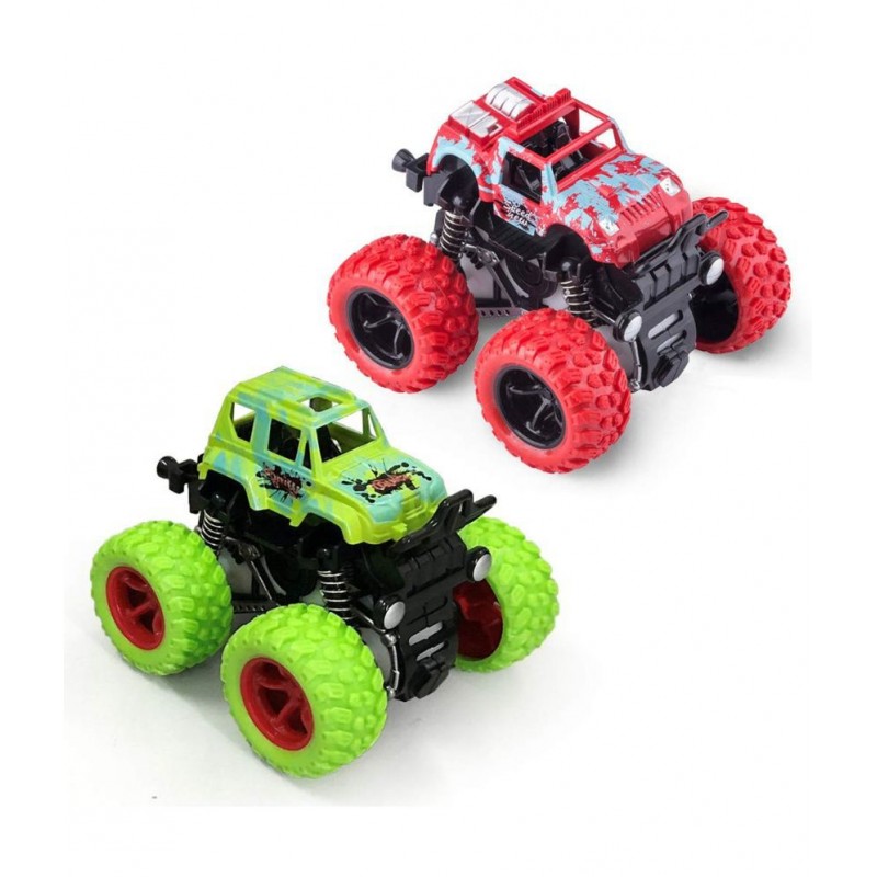 2pcs-Mini Monster Truck Pull Back Cars Toys, 360 Degree Stunt car Friction Powered Cars Push go Truck for Toddlers Kids Gift ( Pack of 1 Car ) ( Multicolor )
