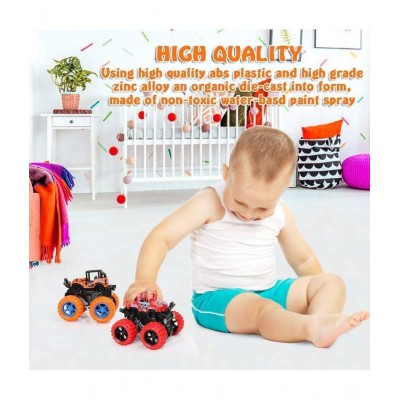 2pcs-Mini Monster Truck Pull Back Cars Toys, 360 Degree Stunt car Friction Powered Cars Push go Truck for Toddlers Kids Gift ( Pack of 1 Car ) ( Multicolor )