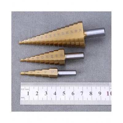 3pcs 4-12/20/32mm Titanium Step Cone Hole Drill Bit Reamer Triangle Shank