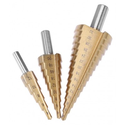 3pcs 4-12/20/32mm Titanium Step Cone Hole Drill Bit Reamer Triangle Shank