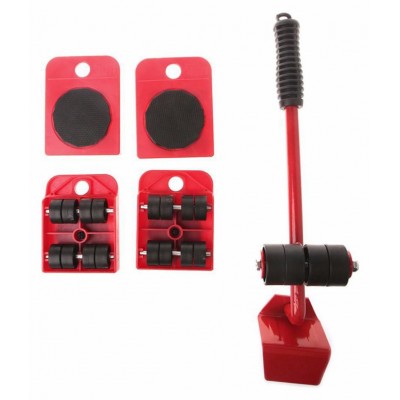 4 Mover Roller+1 Wheel Bar Furniture Transport Lifter Hand Tool Set(Red)