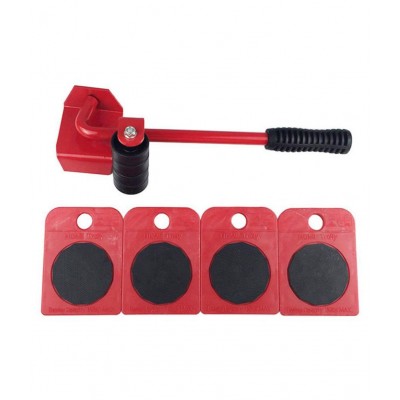 4 Mover Roller+1 Wheel Bar Furniture Transport Lifter Hand Tool Set(Red)