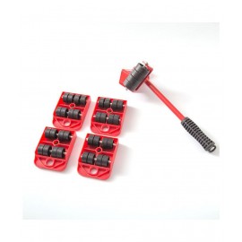 4 Mover Roller+1 Wheel Bar Furniture Transport Lifter Hand Tool Set(Red)