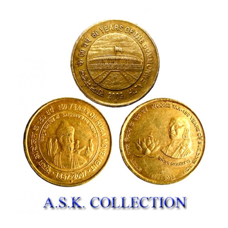 5 RUPEE RARE 3 COINS SET BY YEAR 2007, 2009, 2010