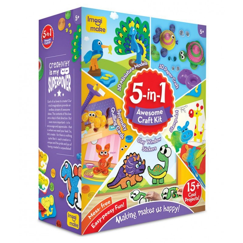 5-in-1 awesome craft kit - creative toy & diy set for kids - 5 years and above