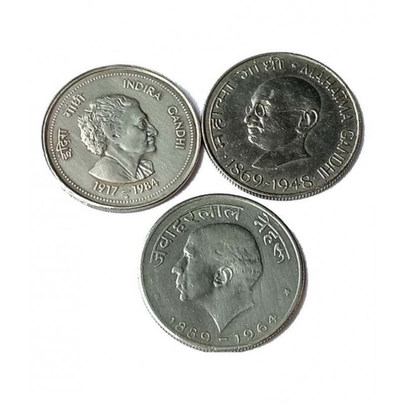 50 PAISE 3 COINS SET NEHRU, INDIRA GANDHI, MAHATMA GANDHI, FOR COLLECTIONS