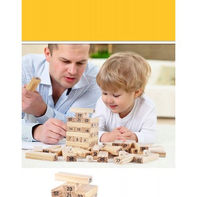54 Pcs Blocks 4 Dices Wooden Tumbling Stacking Jenga Building Tower Game