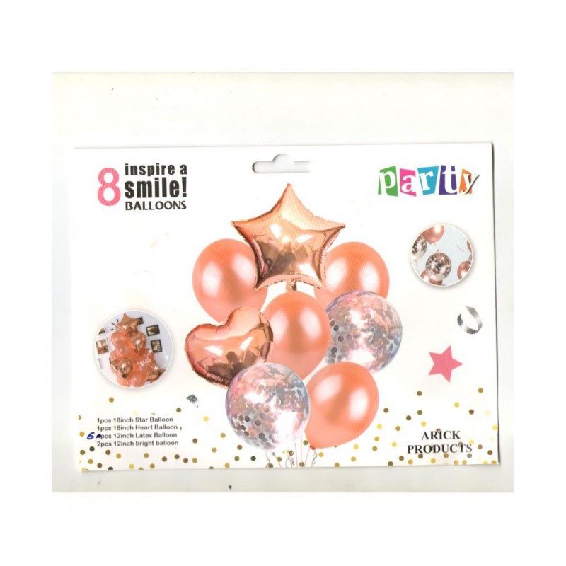 8 Pcs Party RoseGold Theme Latex, Confetti and Foil Balloons for Theme Party Birthday Decoration