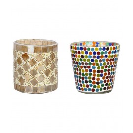 AFAST Multicolour Table Top Glass Tea Light Holder - Pack of 2