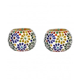 AFAST Multicolour Table Top Glass Tea Light Holder - Pack of 2