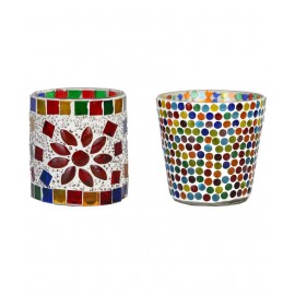 AFAST Multicolour Table Top Glass Tea Light Holder - Pack of 2