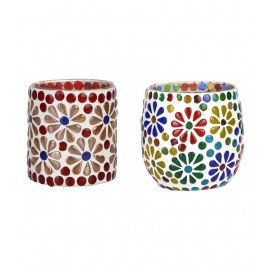 AFAST Multicolour Table Top Glass Tea Light Holder - Pack of 2