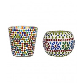 AFAST Multicolour Table Top Glass Tea Light Holder - Pack of 2