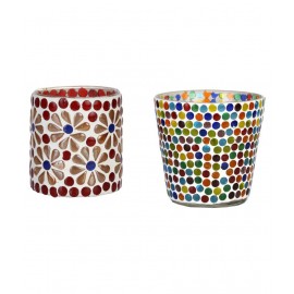 AFAST Multicolour Table Top Glass Tea Light Holder - Pack of 2