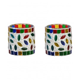 AFAST Multicolour Table Top Glass Tea Light Holder - Pack of 2