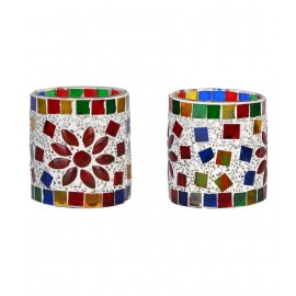 AFAST Multicolour Table Top Glass Tea Light Holder - Pack of 2