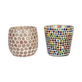 AFAST Multicolour Table Top Glass Tea Light Holder - Pack of 2