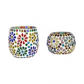 AFAST Multicolour Table Top Glass Tea Light Holder - Pack of 2
