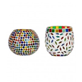 AFAST Multicolour Table Top Glass Tea Light Holder - Pack of 2