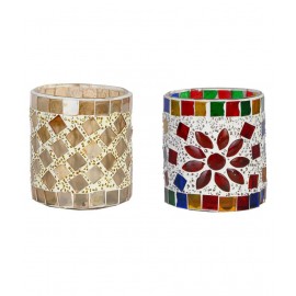 AFAST Multicolour Table Top Glass Tea Light Holder - Pack of 2
