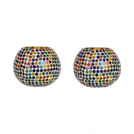 AFAST Multicolour Table Top Glass Tea Light Holder - Pack of 2