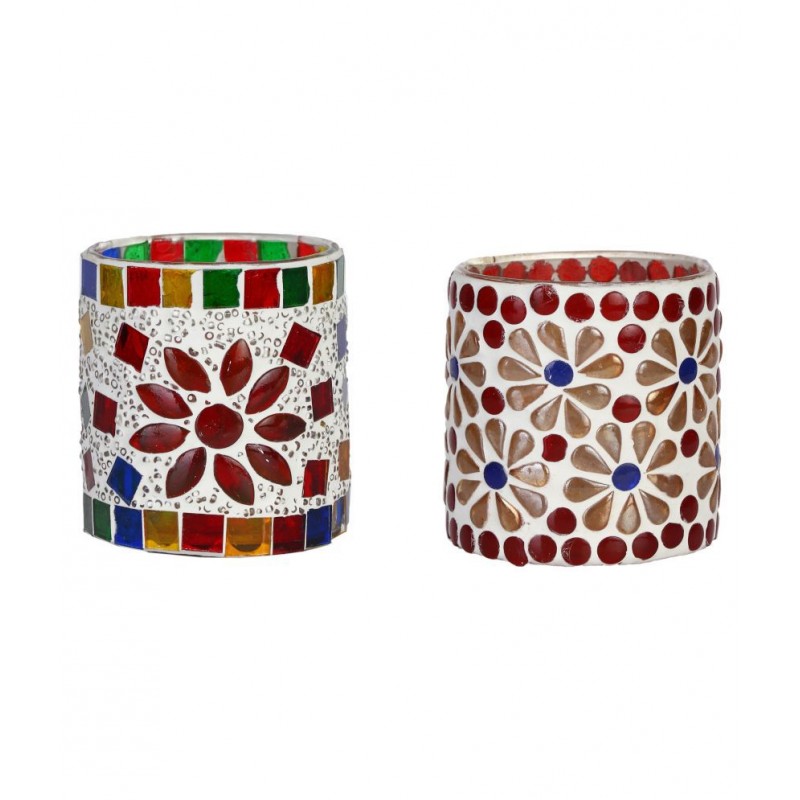 AFAST Multicolour Table Top Glass Tea Light Holder - Pack of 2