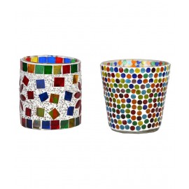 AFAST Multicolour Table Top Glass Tea Light Holder - Pack of 2