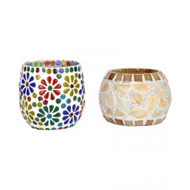 AFAST Multicolour Table Top Glass Tea Light Holder - Pack of 2