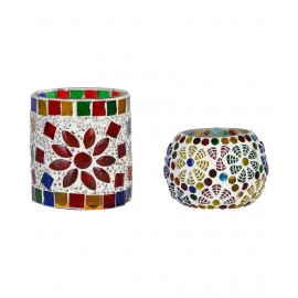 AFAST Multicolour Table Top Glass Tea Light Holder - Pack of 2