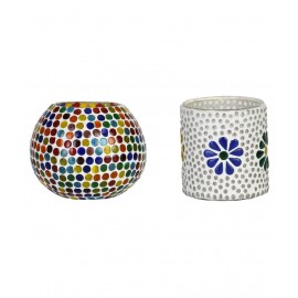 AFAST Multicolour Table Top Glass Tea Light Holder - Pack of 2