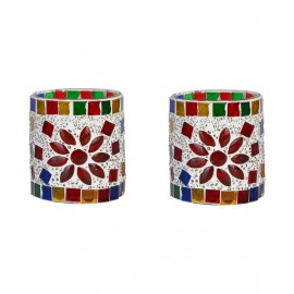 AFAST Multicolour Table Top Glass Tea Light Holder - Pack of 2