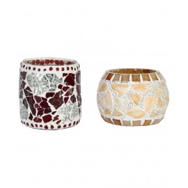 AFAST Multicolour Table Top Glass Tea Light Holder - Pack of 2