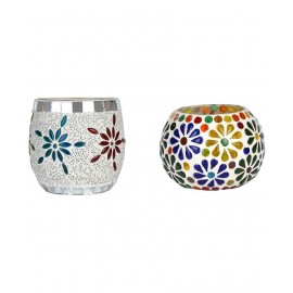 AFAST Multicolour Table Top Glass Tea Light Holder - Pack of 2