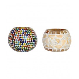 AFAST Multicolour Table Top Glass Tea Light Holder - Pack of 2