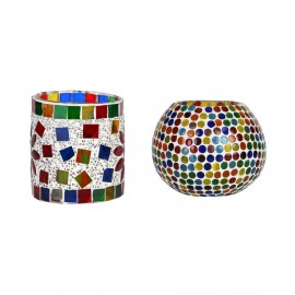 AFAST Multicolour Table Top Glass Tea Light Holder - Pack of 2