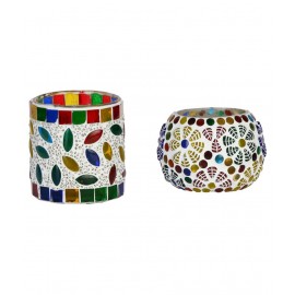 AFAST Multicolour Table Top Glass Tea Light Holder - Pack of 2