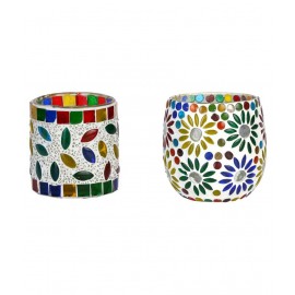 AFAST Multicolour Table Top Glass Tea Light Holder - Pack of 2
