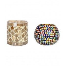 AFAST Multicolour Table Top Glass Tea Light Holder - Pack of 2