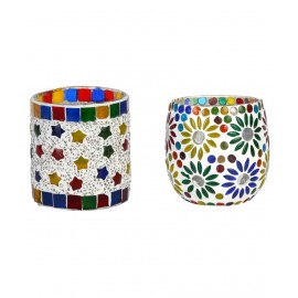 AFAST Multicolour Table Top Glass Tea Light Holder - Pack of 2