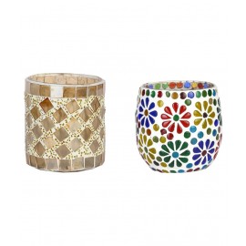 AFAST Multicolour Table Top Glass Tea Light Holder - Pack of 2