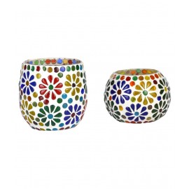 AFAST Multicolour Table Top Glass Tea Light Holder - Pack of 2